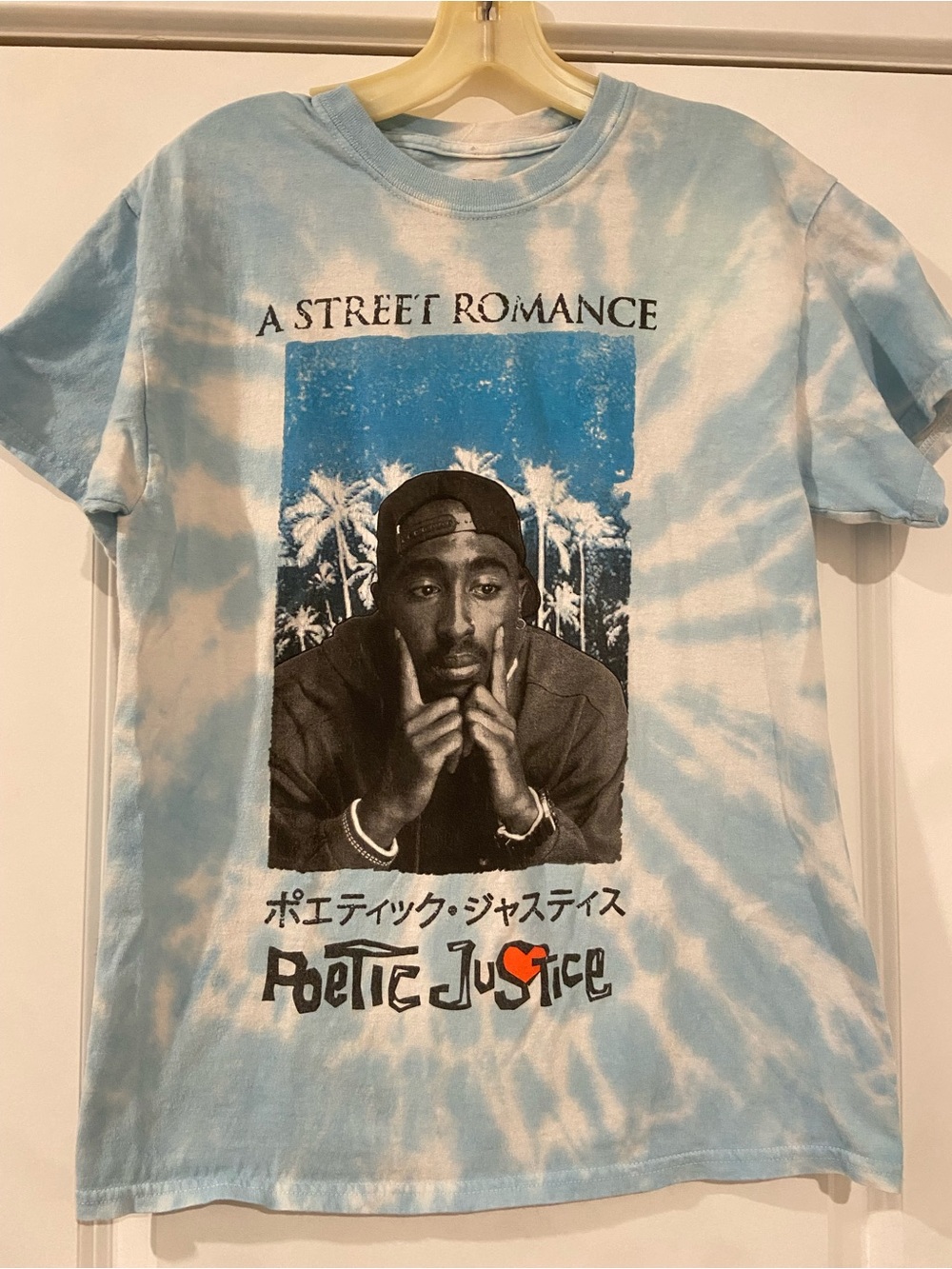 Poetic Justice Blue/White Tie-Dye 'A Street Romance' Graphic Tee